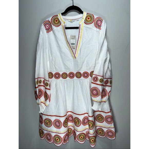 Boden Dresses & Skirts - Boden Tamsin Embroidered Linen Mini Dress in ivory size 16-18 US